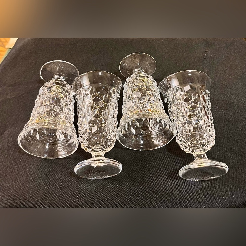 Fostoria American Clear Crystal Cubist Footed Juice Glasses Set of 4 MCM Vintage
